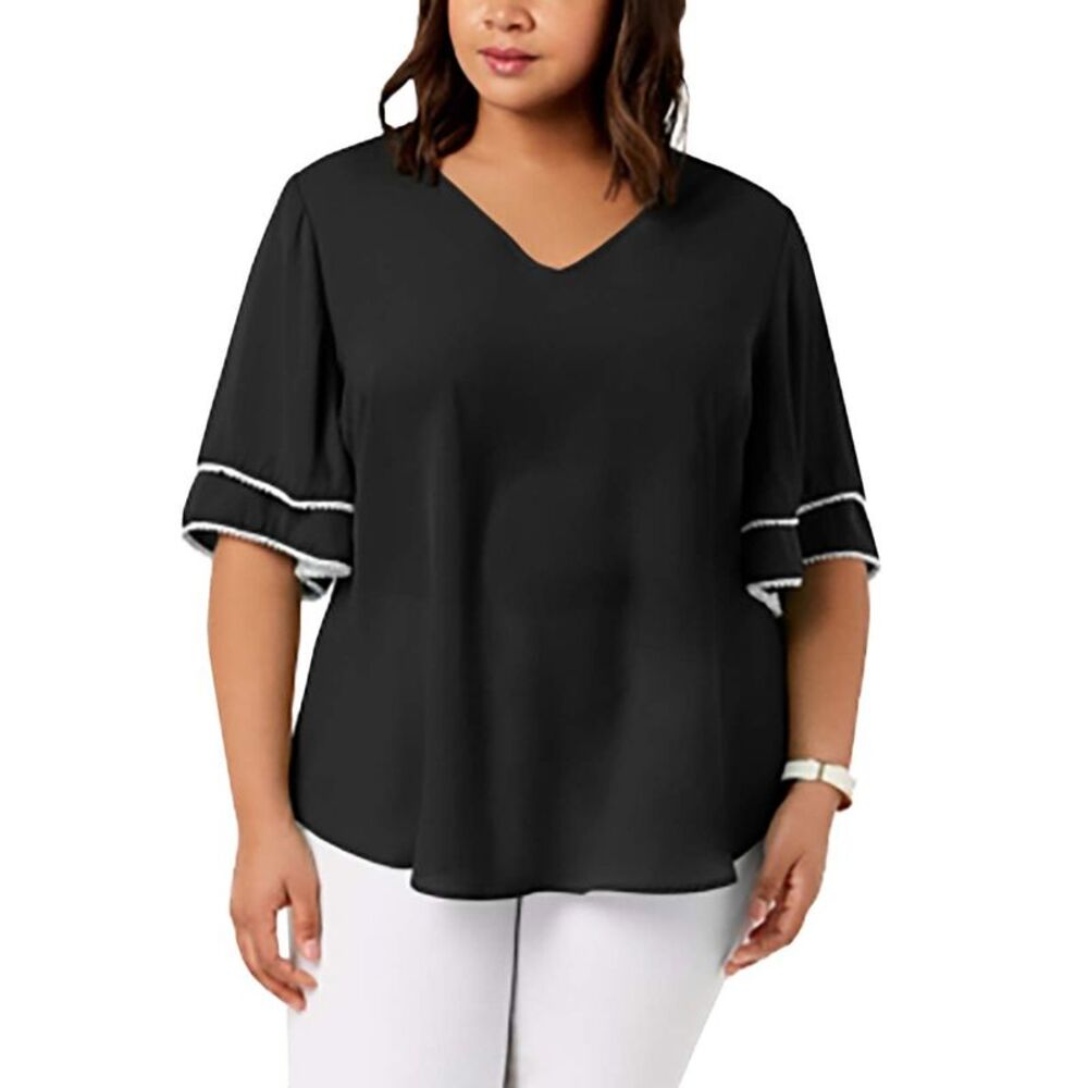 NY Collection Plus Size Ruffled Sleeve Top - Picture 3 of 4